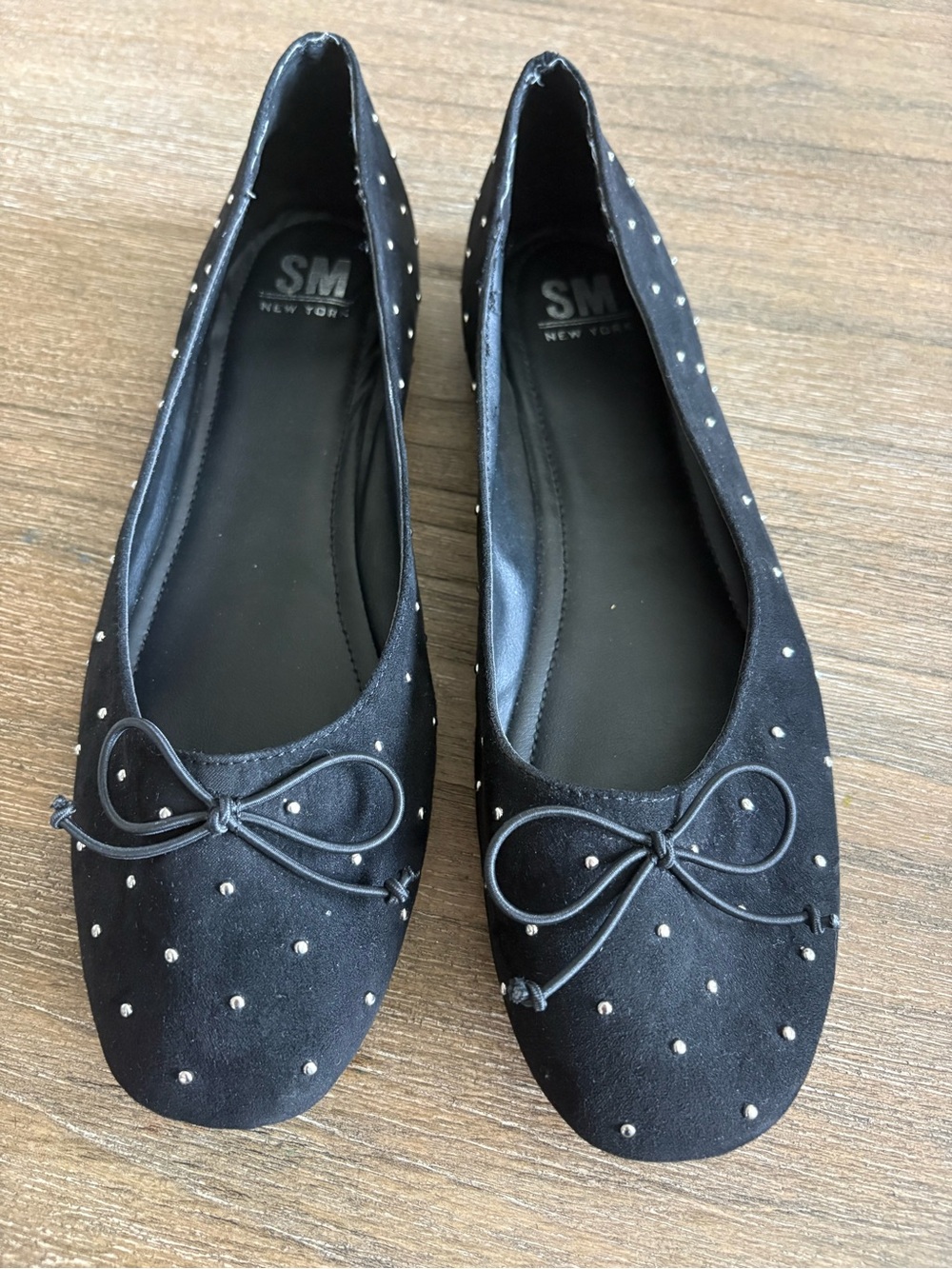 SM New York Black Rhinestone Ballet Flats Bow Women’s Size 11